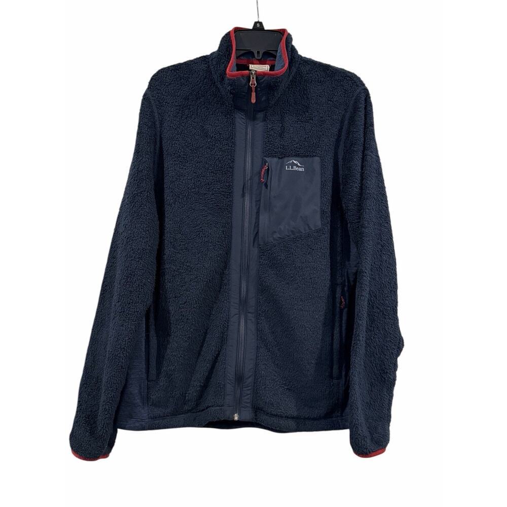 LL Bean Adventure Hybrid Fleece Full-Zip Jacket Zip Pockets Navy Blue Men’s LG